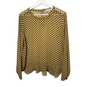 LOFT Brown Geometric Print Long Sleeve Blouse Womens Medium